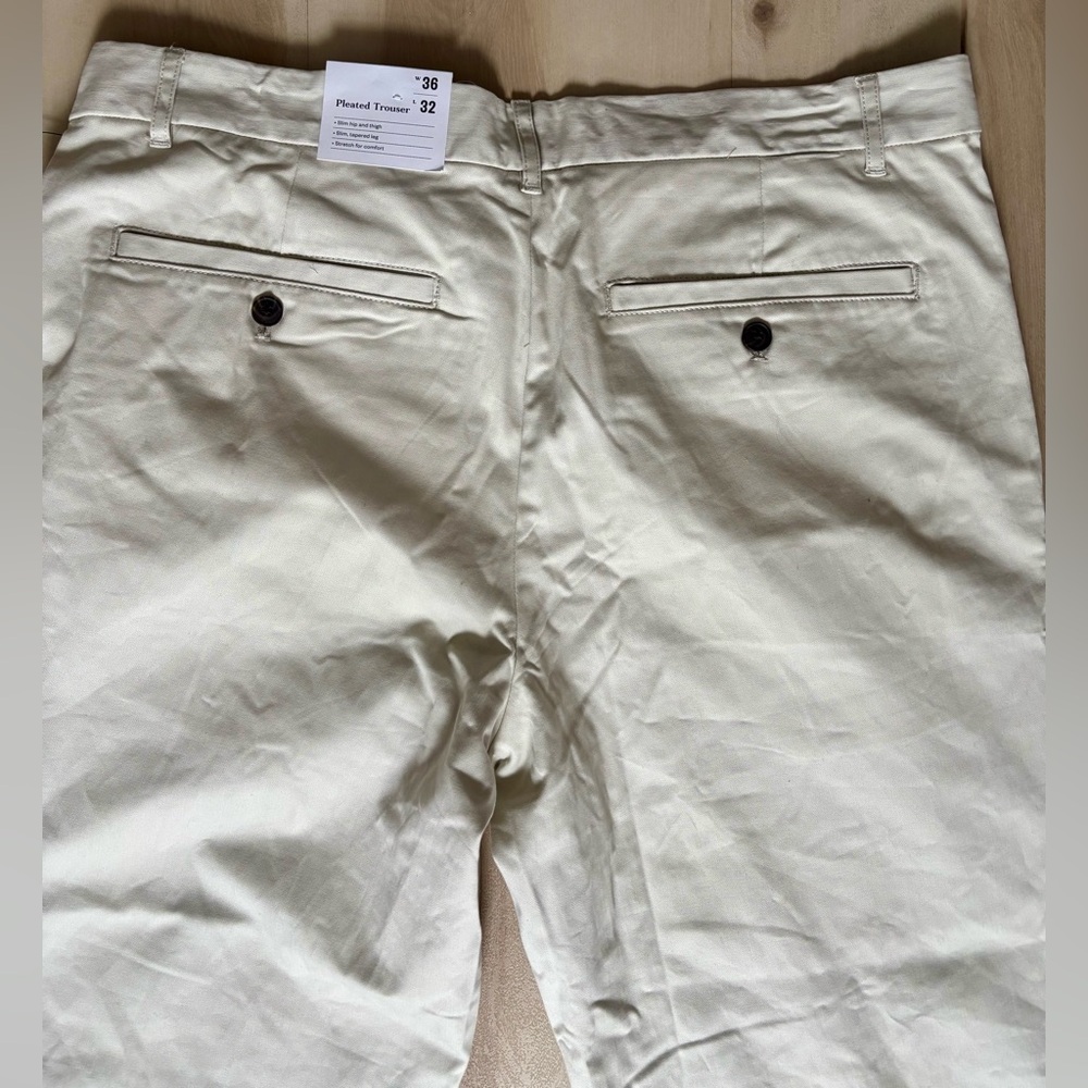 NWT Goodfellow 36x32 Khaki Trouser Pleated Front Slim Fit Stretch Casual Work - Picture 4 of 11